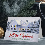 Merry Christmas Real Estate Company Winter House Holiday Card<br><div class="desc">This beautiful custom real estate folded holiday card is perfect for a realty company located up north. Gorgeous white snow lines the trees and house on this winter photograph. A realtor can keep Merry Christmas in red and green script or customise with their own seasons greetings. Add your personalised message...</div>