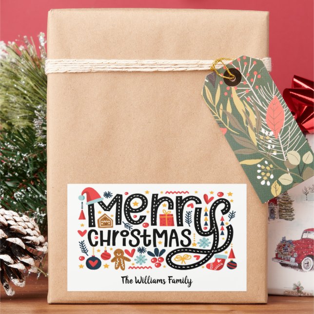 Merry Christmas Rectangular Sticker (Holiday)