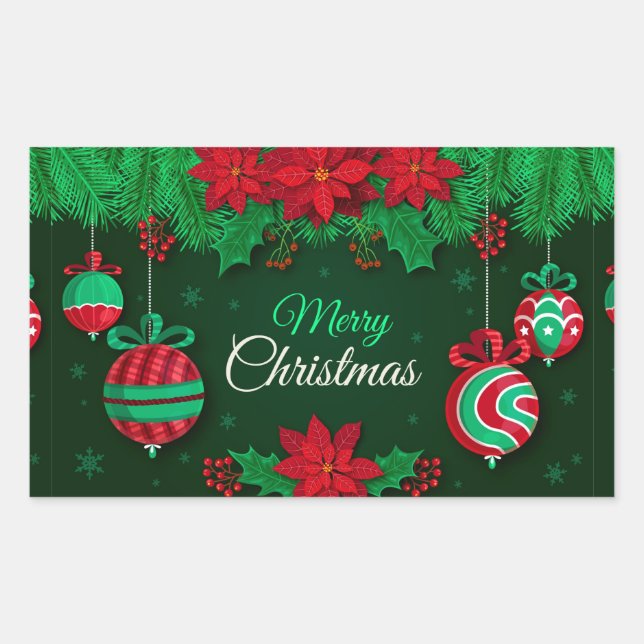 Merry Christmas Rectangular Sticker (Front)