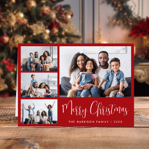 Merry Christmas Red 4 Photo Holiday Card