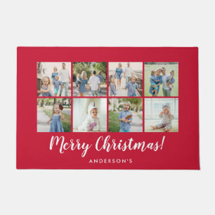 Merry Christmas Red 8 Photo Name Doormat