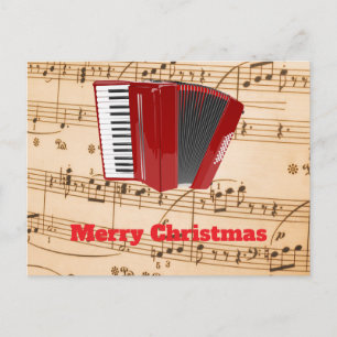 Merry Christmas, Red Accordion, Holiday Postcard