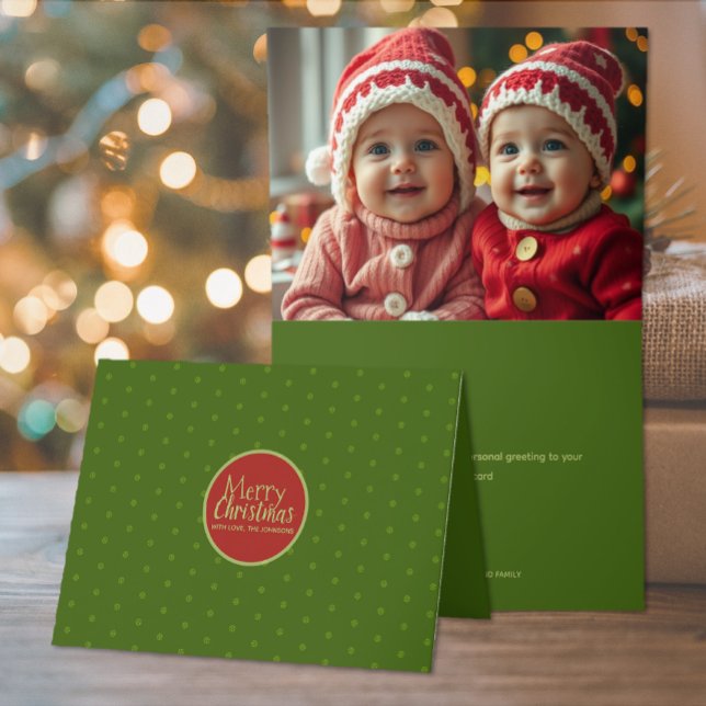Merry Christmas Red Add Photo Folded Holiday Card (Creator Uploaded)