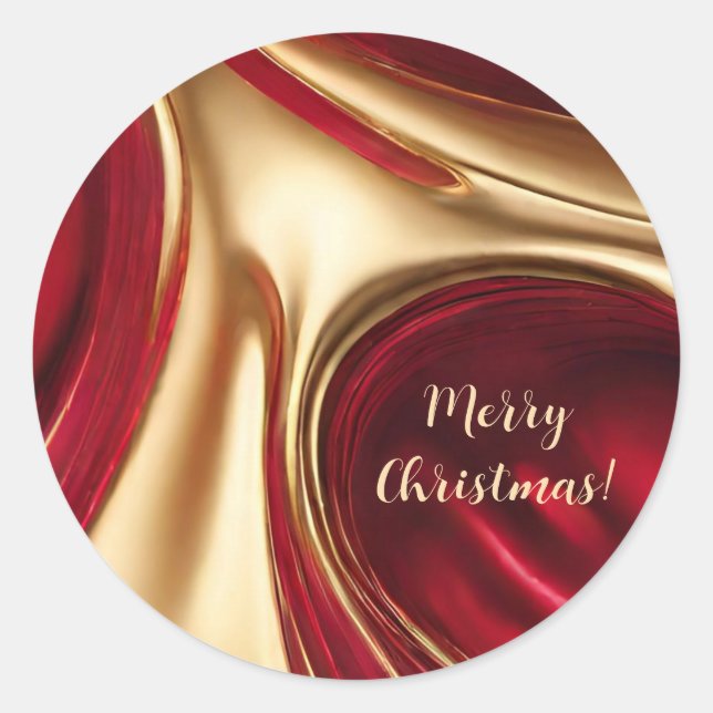 Merry Christmas-Red and Gold- Classic Round Sticker (Front)