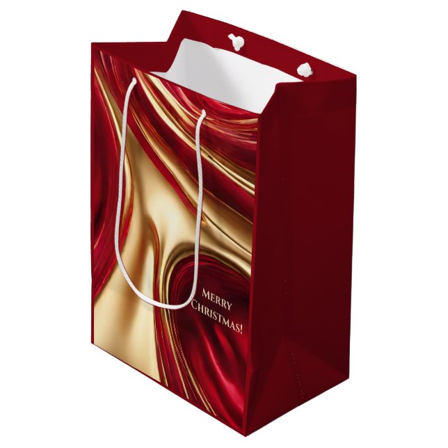 Merry Christmas-Red and Gold- Medium Gift Bag (Front Angled)