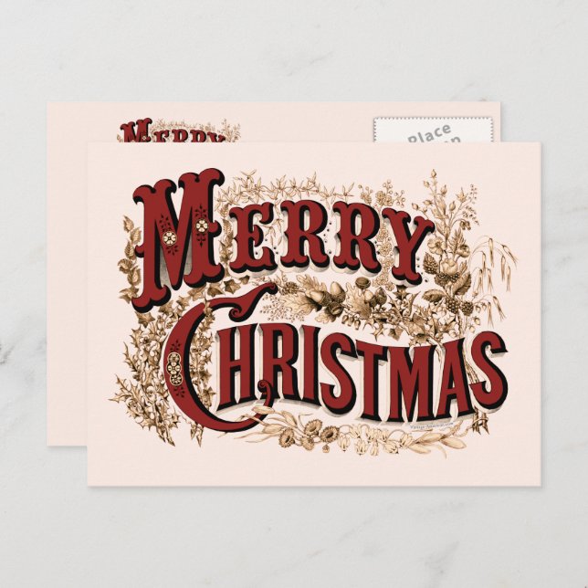 Merry Christmas - Red and Gold Postcard (Front/Back)