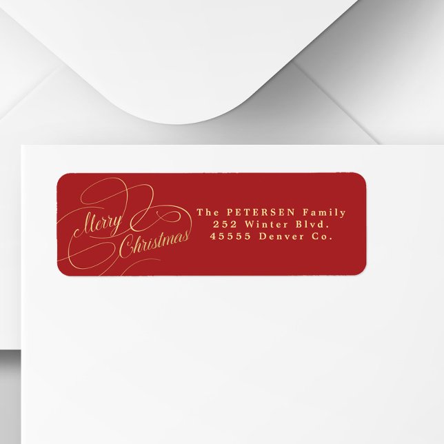 Merry Christmas red and gold return address  Label (Creator Uploaded)