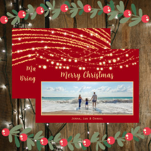 Merry Christmas Red and Gold Single Photo Holiday Card
