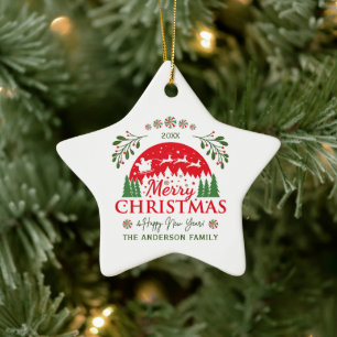 Merry Christmas Red and Green Candy Cane Custom Ceramic Ornament