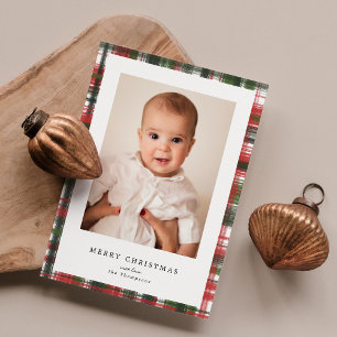 Merry Christmas Red and Green Cosy Plaid Photo Holiday Card