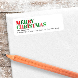Merry Christmas Red and Green Custom Return Address Label