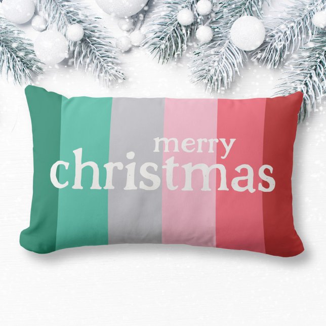 Merry Christmas red and green Lumbar Cushion (merry christmas throw pillow in green and red.)
