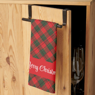 Merry Christmas Red and Green Plaid Custom Text Tea Towel