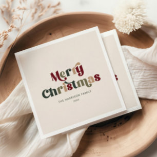 Merry Christmas Red and Green Retro Napkin