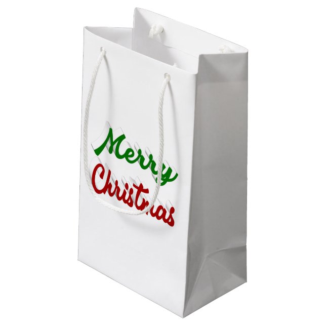 Merry Christmas red and green script Small Gift Bag (Back Angled)