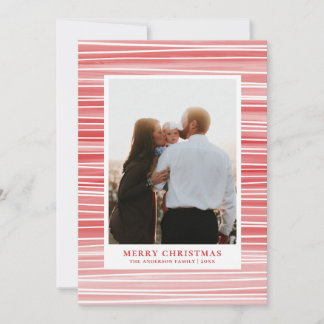Merry Christmas. Red and pink. Modern striped Holiday Card