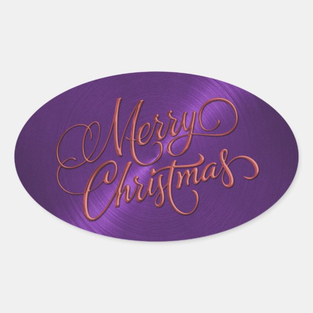 Merry Christmas Red and Purple Embossed Look Oval Sticker (Front)