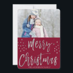 Merry Christmas Red and Silver Foil Stars Photo Holiday Card<br><div class="desc">Merry Christmas Burgundy,  Red,  Marsala and Silver Foil Stars Photo Card. The picture and family name can be replaced on the blue and silver Merry Christmas Card.</div>