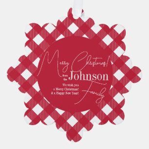 Merry Christmas Red and White Buffalo Plaid Tree Decoration Card