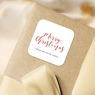 Merry Christmas red and white elegant calligraphy Square Sticker