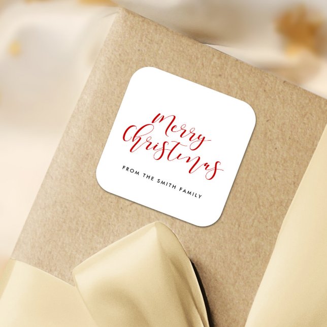Merry Christmas red and white elegant calligraphy Square Sticker (Creator Uploaded)