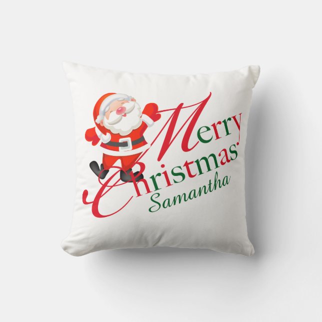 Merry Christmas Red and White Holiday Cushion (Front)