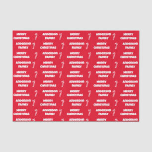 Merry Christmas Red and White Name and Candy Canes Tissue Paper