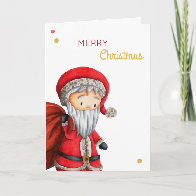 Merry Christmas red and white Santa Claus Holiday Card (Front)