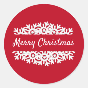 Merry Christmas red and white snowflake Classic Round Sticker