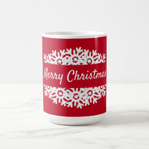Merry Christmas red and white snowflake Coffee Mug
