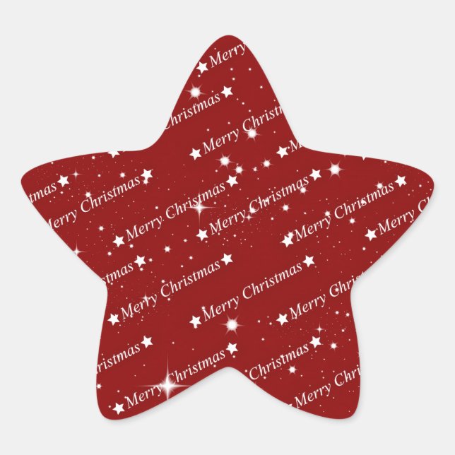 Merry Christmas, red and white, Star Sticker (Front)