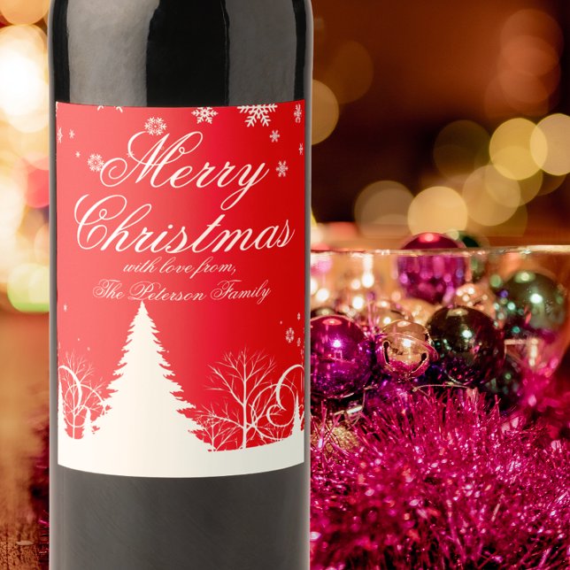Merry Christmas Red and White Winter Landscape  Wine Label (Creator Uploaded)