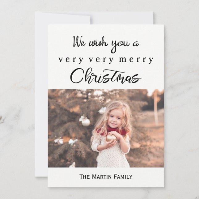 Merry Christmas Red and White with Dots Photo Holiday Card (Front)