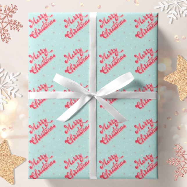 Merry Christmas Red Aqua Retro Holiday Wrapping Paper (Creator Uploaded)