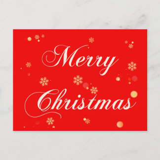 Merry Christmas Red Background Gold Snowflakes Holiday Postcard