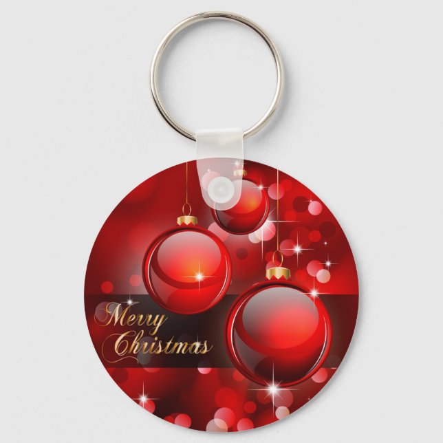 Merry Christmas Red Baubles Key Ring (Front)