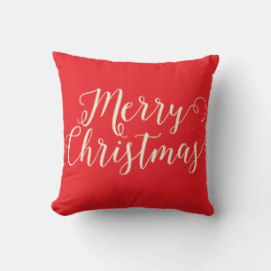 Merry Christmas Red Beige Christmas Cushion