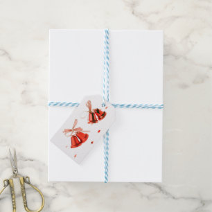 Merry Christmas Red Bells decoration with text Gift Tags