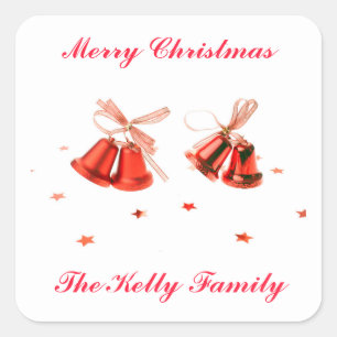 Merry Christmas Red Bells decoration with text Square Sticker