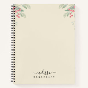 Merry Christmas Red Berries Botanical Holiday Notebook
