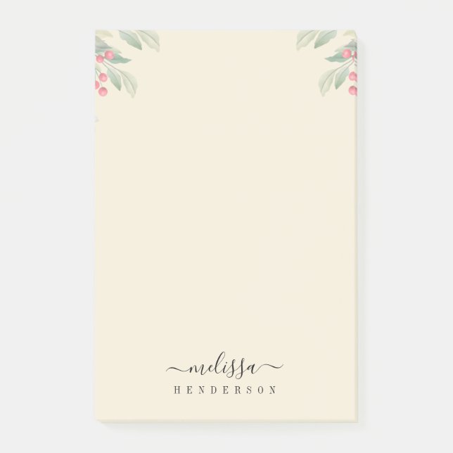 Merry Christmas Red Berries Botanical Holiday Post-it Notes (Front)