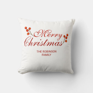Merry Christmas Red Berries Holiday  Cushion