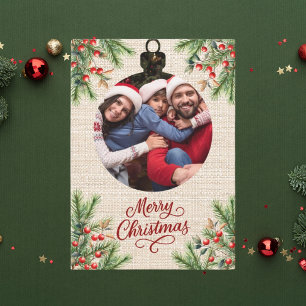 Merry Christmas red berries photo year in review Holiday Card