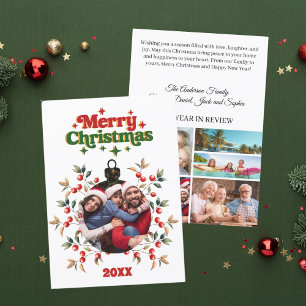 Merry Christmas red berries photo year in review Holiday Card