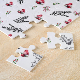 Merry Christmas Red Birds Bow Jigsaw Puzzle
