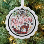 Merry Christmas Red Black Buffalo Plaid Snowman Tree Decoration Card<br><div class="desc">The cutest paper ornaments come to you on a paper card with a ribbon with a cherished memory to have as a keepsake forever</div>