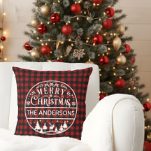 Merry Christmas Red & Black Plaid Custom Name