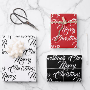 Merry Christmas red black white script elegant  Wrapping Paper Sheet