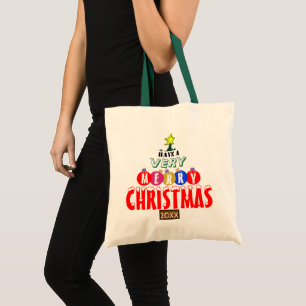 Merry Christmas Red Blue Pink Gold Ornaments Tote Bag