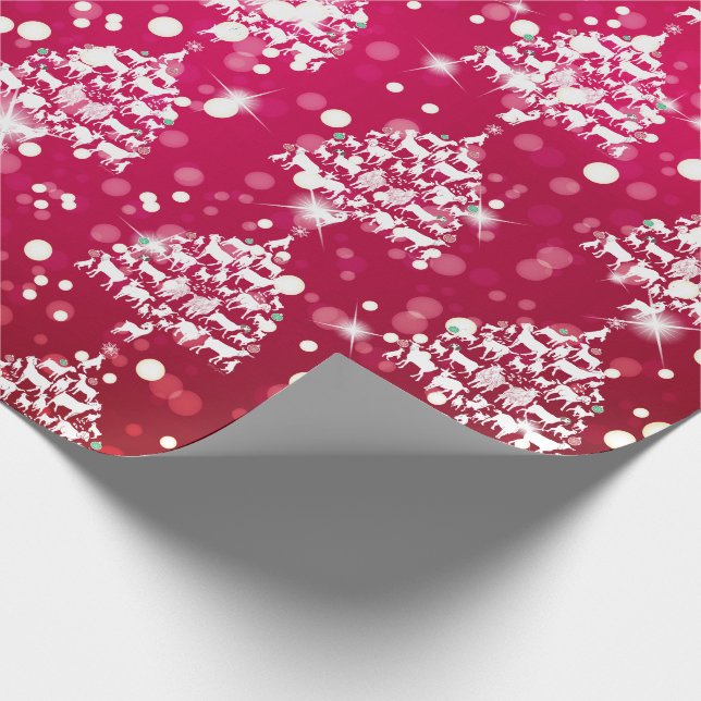 Merry Christmas Red Bokeh Goat Christmas Trees Wrapping Paper (Corner)